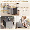 Gray 30-inch storage ottoman bench with flip-over lid, rubber wood legs, ideal for living rooms and versatile use.