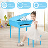 Blue 30-key wooden kids grand piano with bench, designed for safety and stability, perfect for children aged 3-8.