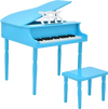 Blue 30-key wooden toy grand piano with matching bench, designed for kids aged 3-8, promotes creativity and.