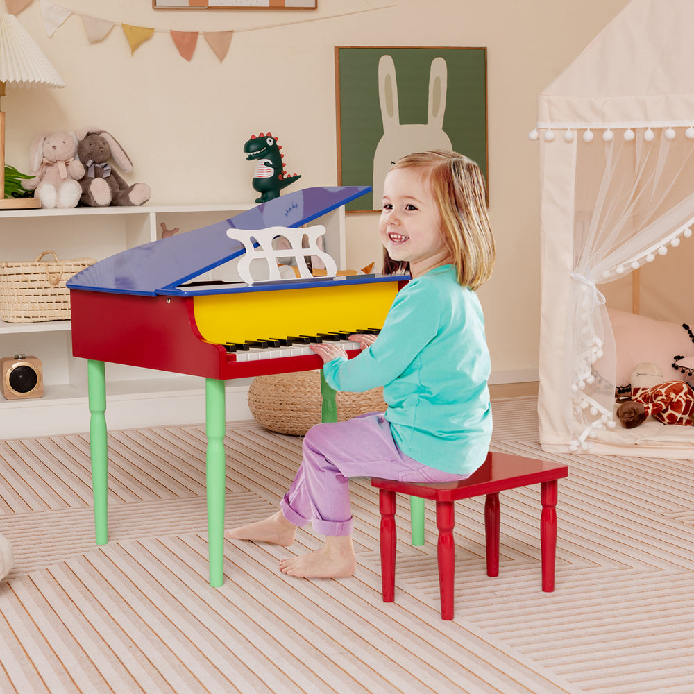 30-Key Wood Toy Kids Grand Piano with Bench and Music Rack-Multicolor - Gallery View 1 of 10