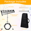 30-note percussion glockenspiel with adjustable stand, mallets, drumsticks, and carrying bag for easy transport and.