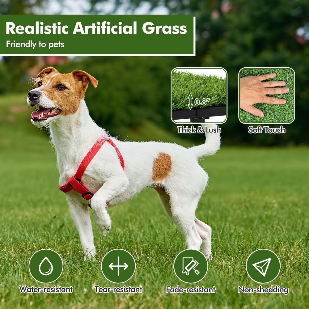 Interlocking artificial grass tiles with thick, lush texture, ideal for indoor and outdoor use, pet-friendly, and.