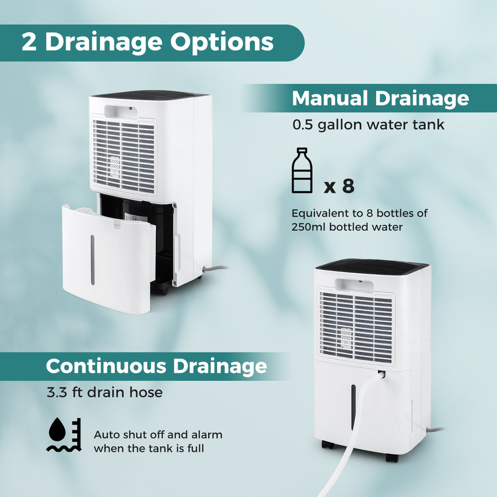 30 pints portable dehumidifier with manual and continuous drainage options, ideal for medium to large spaces up to.