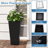 Tall black flower pot made from PE rattan, featuring an open-ended base for drainage, ideal for patios and entrances.