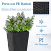 Set of 2 30-inch tall flower pots made from premium PE rattan, featuring an open-ended base for drainage and stability.