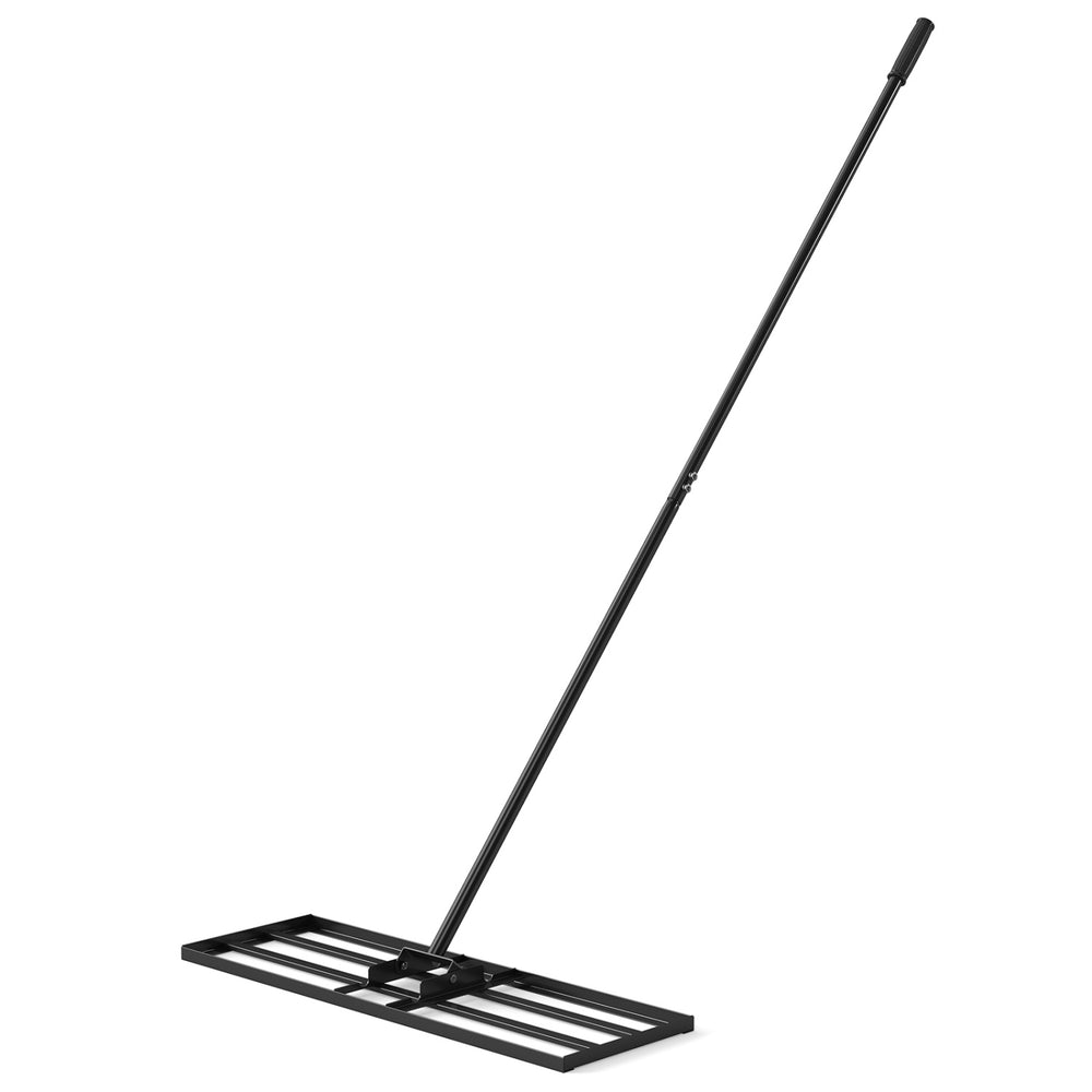 Heavy duty lawn level tool featuring a sturdy metal frame and long non-slip handle for precise leveling in various.