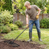 Heavy duty lawn level tool with 30 x 10 inch rake plate and 69 inch handle, ideal for efficient garden leveling.