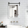 Wall mount mirror with white wood frame and black metal bracket, ideal for rustic decor in bathrooms or entryways.