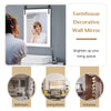 30 x 22 inch wall mount mirror with white wood frame and black metal bracket, ideal for farmhouse-style decor in any.