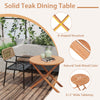 Round 31.5" folding coffee table made of high-grade teak wood, featuring an X-shaped structure for stability, perfect.