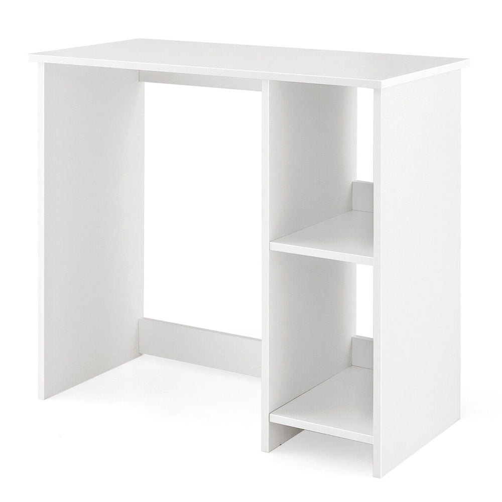 Modern white home office desk with 2 compartments, sturdy design, perfect for organizing small spaces.