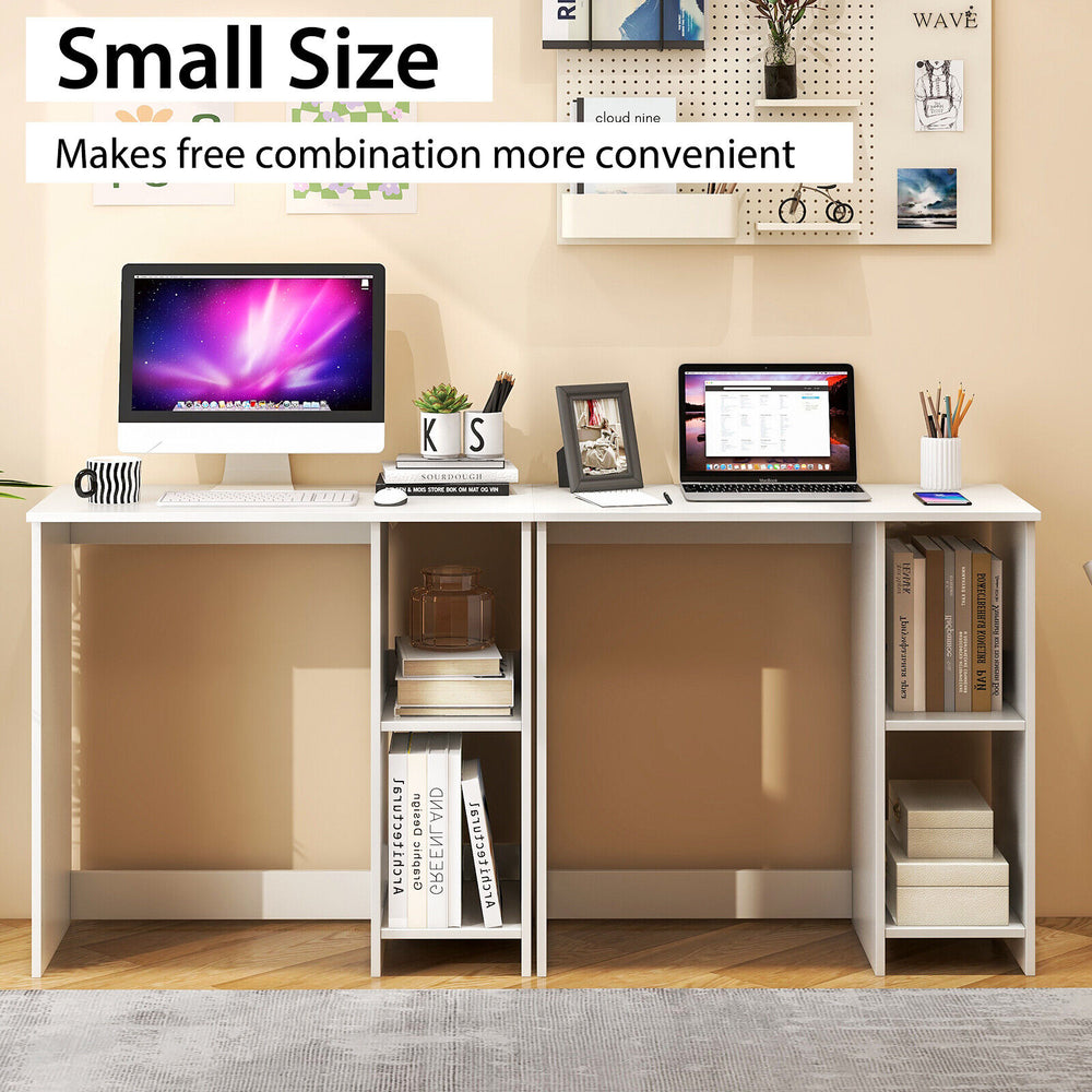 Modern 31.5-inch white home office desk with 2 compartments, ideal for small spaces and easy organization.