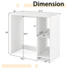 Modern white home office desk dimensions with 2 compartments, featuring sturdy design and anti-slip foot pads.
