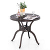 Round 31.5-inch cast aluminum patio dining table with umbrella hole, featuring a classic design for outdoor spaces.