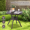 Round 31.5-inch cast aluminum patio dining table with umbrella hole, featuring a sturdy design for outdoor use.