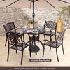 Round 31.5-inch cast aluminum patio dining table with umbrella hole, ideal for backyard and garden settings.