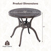 Round 31.5-inch cast aluminum patio dining table with umbrella hole, featuring curved legs and adjustable footpads.