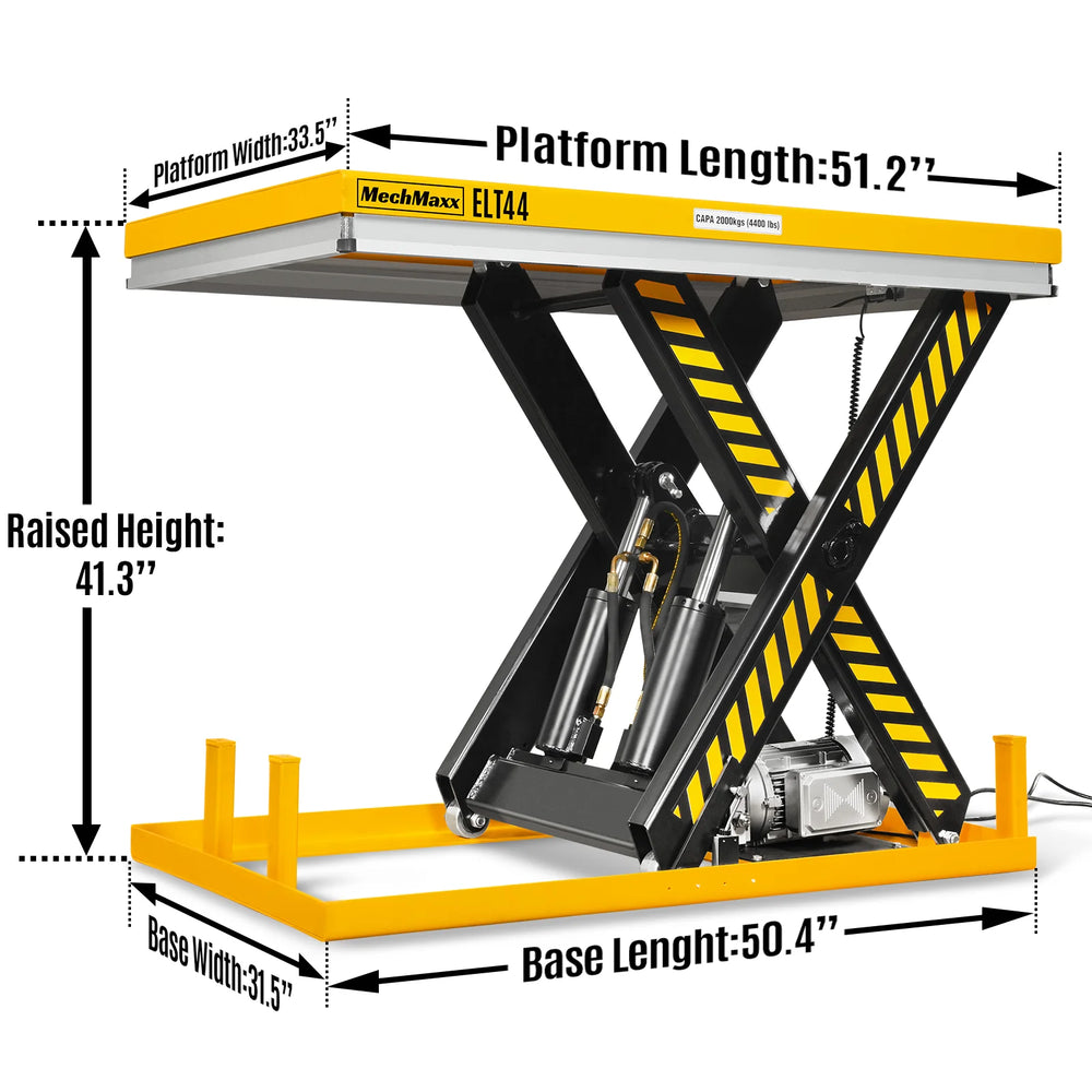 4400lbs Capacity Stationary Powered Hydraulic Lift Table,  51.2" x 33.5" Platform,  41.3" Lift Height,  UL Certified Motor,  ELT44