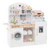 Kids play kitchen set with interactive coffee machine, ice dispenser, and 27 accessories for imaginative role-play.