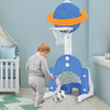 Side view of the blue 3-in-1 kids basketball hoop set, showcasing its sturdy base and adjustable height for versatile.