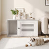 Cat litter box enclosure in natural/white with side entrance, spacious interior, and stylish design for versatile use.