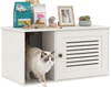 Cat litter box enclosure with side entrance in natural/white, featuring a spacious interior and ventilated door for air circulation.