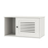 Cat litter box enclosure in white with side entrance, spacious interior, and ventilated door for tidy home organization.