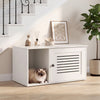 Cat litter box enclosure in natural/white with side entrance, spacious interior, and elegant design for versatile use.