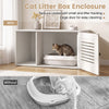 Cat litter box enclosure in white with side entrance, spacious interior, and elegant design for tidy home use.