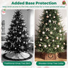 Wooden Christmas tree collar with decorative cutout patterns provides base protection for 6 to 9 ft artificial trees.