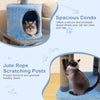 Spacious cat condo with jute rope scratching posts, designed for lounging, napping, and promoting healthy claws.