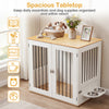 Wooden dog crate furniture with spacious tabletop, dual lock doors, and stainless steel bowls for pet supplies and.