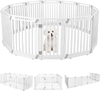 Indoor outdoor dog playpen with 12 panels in white, made of durable HDPE material for customizable pet containment.