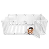 Indoor outdoor dog playpen with 12 panels in white, made of durable HDPE material for flexible setup and stability.