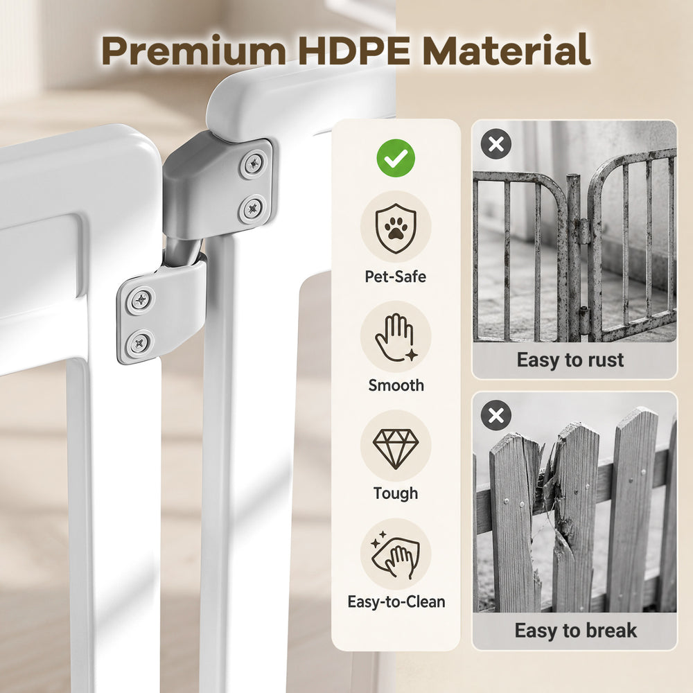 Indoor outdoor dog playpen made of tough HDPE material, featuring 12 panels and customizable setup for versatile use.