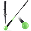 31.5-inch golf swing trainer aid with weighted green head, ergonomic grip for balance and rhythm, ideal for practice.