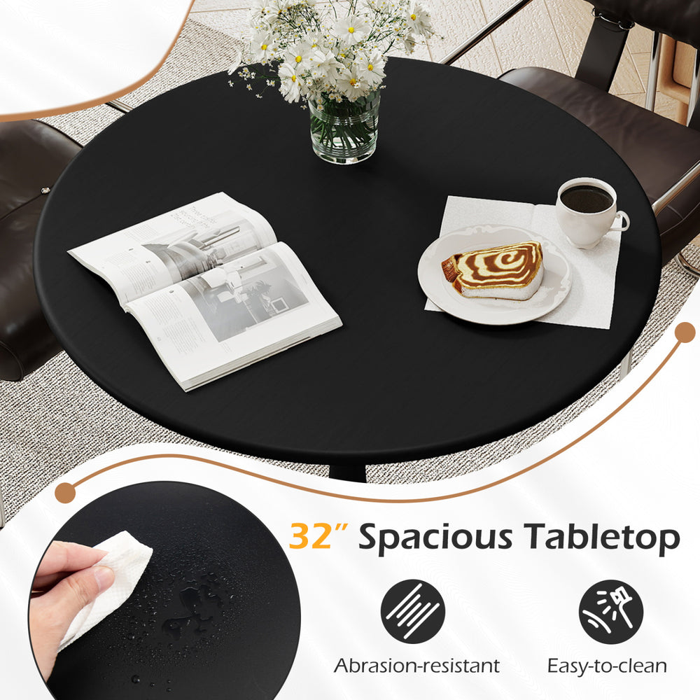 31.5" round black dining table with smooth surface, anti-slip PP ring, ideal for dining rooms and cafes.
