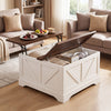 Square coffee table with a lifting tabletop and hidden compartment in rustic brown, perfect for living room storage.