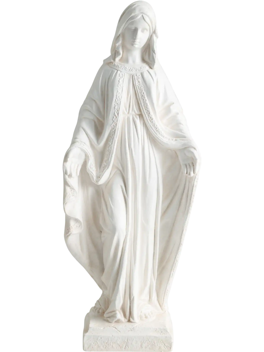 31.5-inch Virgin Mary statue in white, made from magnesium oxide, perfect for garden or patio decoration.