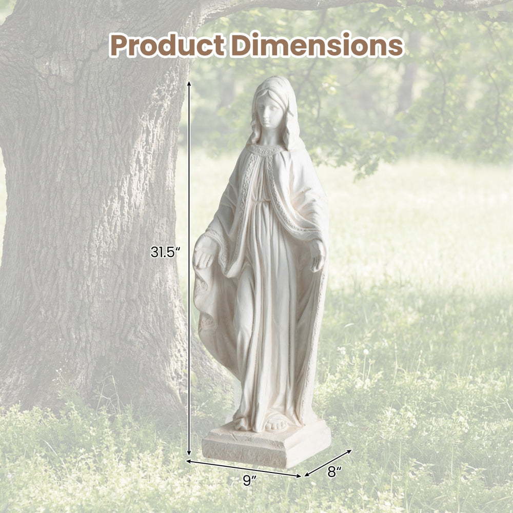 31.5-inch Virgin Mary statue with elegant vintage style and distressed finish, perfect as a focal point in your garden.