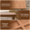 Teak wood coffee table with slatted tabletop and thick design, perfect for outdoor use on patios or balconies.