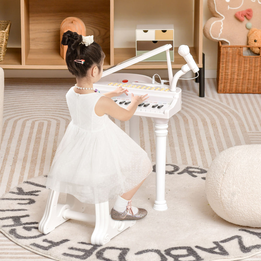 31 Keys Kids Piano Keyboard with Stool and Piano Lid-White - Gallery View 1 of 9