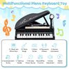 31-key kids piano keyboard in black with microphone, LED lights, and various teaching modes for fun learning.