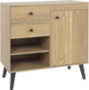 Natural 31" sideboard cabinet featuring 2 open compartments, 2 drawers, and raised legs for stability and easy cleaning.