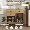 31" sideboard cabinet in natural finish featuring 2 drawers, 2 open compartments, and a single-door cabinet for.
