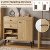 31" natural sideboard cabinet featuring 2 open compartments, 2 drawers, and anti-tipping devices for safety and.