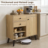 31" sideboard cabinet in natural finish with 2 drawers and open compartments, ideal for dining or coffee station use.