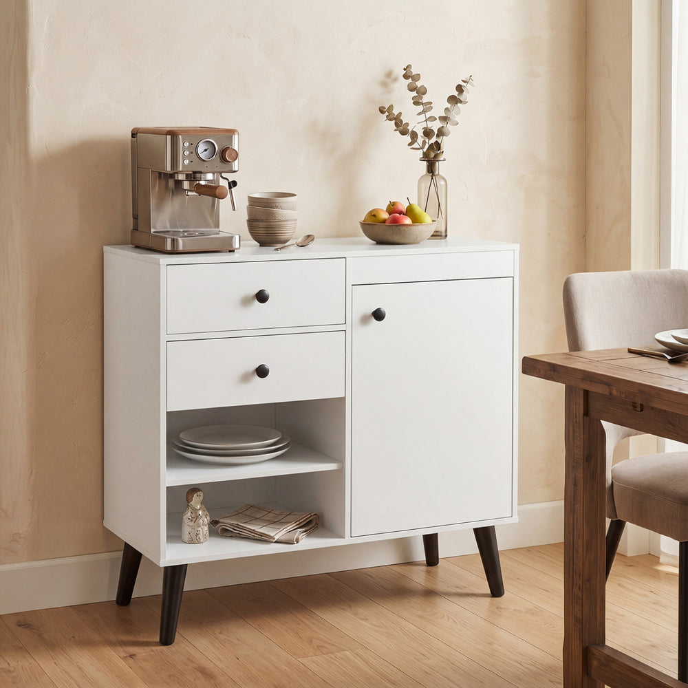 31" Sideboard Cabinet with 2 Open Compartments and 2 Drawers-White - Gallery View 1 of 11