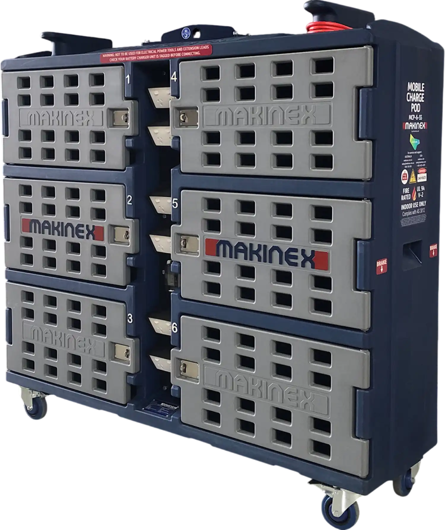 Makinex Mobile Charging Pod with 6 Lockers 15A GFCI New