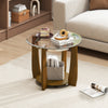 32" 2-Tier Glass Round Coffee Table with Storage Shelf-Walnut - Gallery View 1 of 10